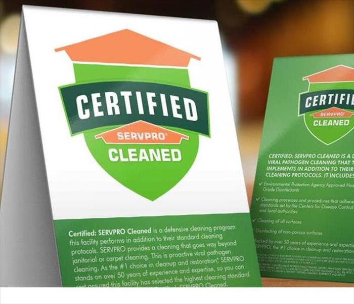 Restaurant Table Tops with Certified: SERVPRO Cleaned Signage