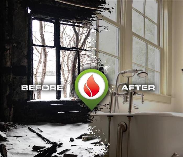 Before and After photo of fire damage in a home